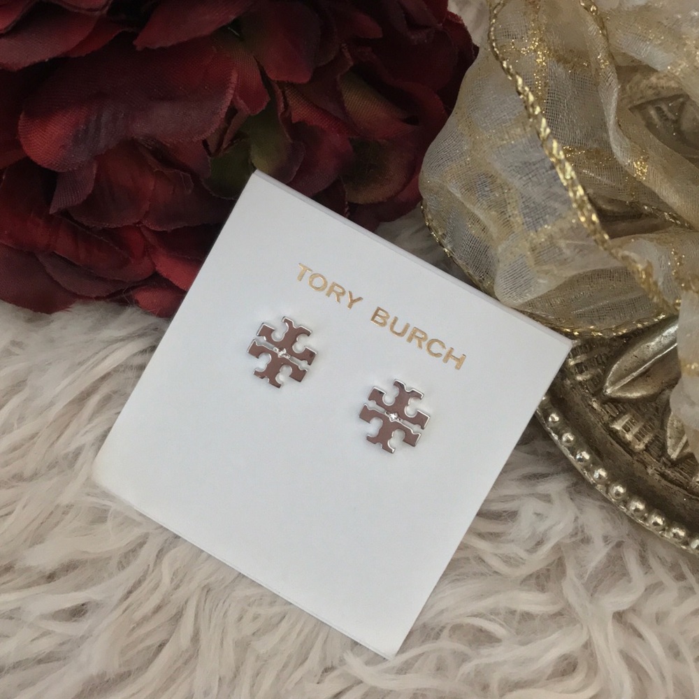 TORY BURCH • Classic Silver Logo Earrings - Picture 5 of 5